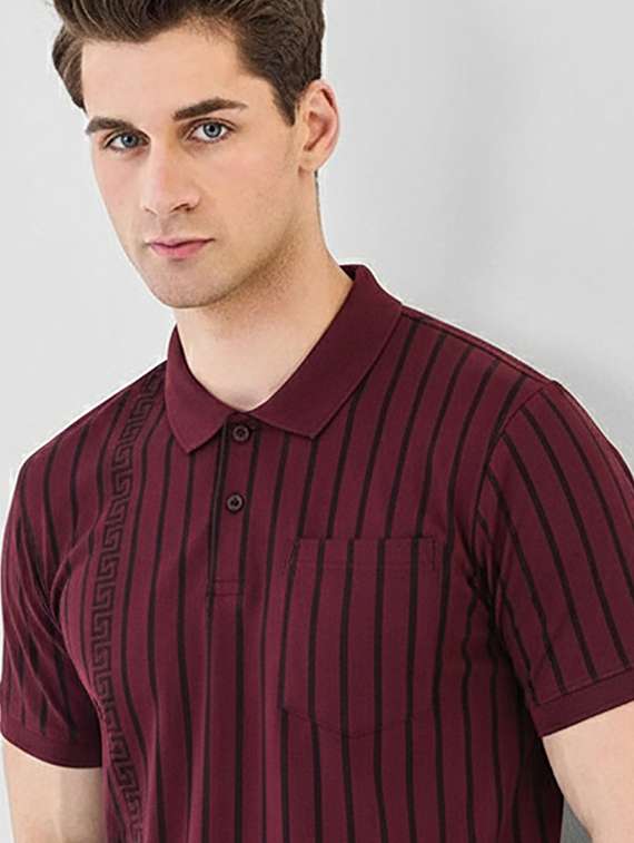maroon cotton blend all over print tshirt - 22320394 -  Standard Image - 1