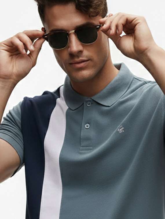 men color block short sleeve regular fit polo t-shirt - 22320398 -  Standard Image - 4