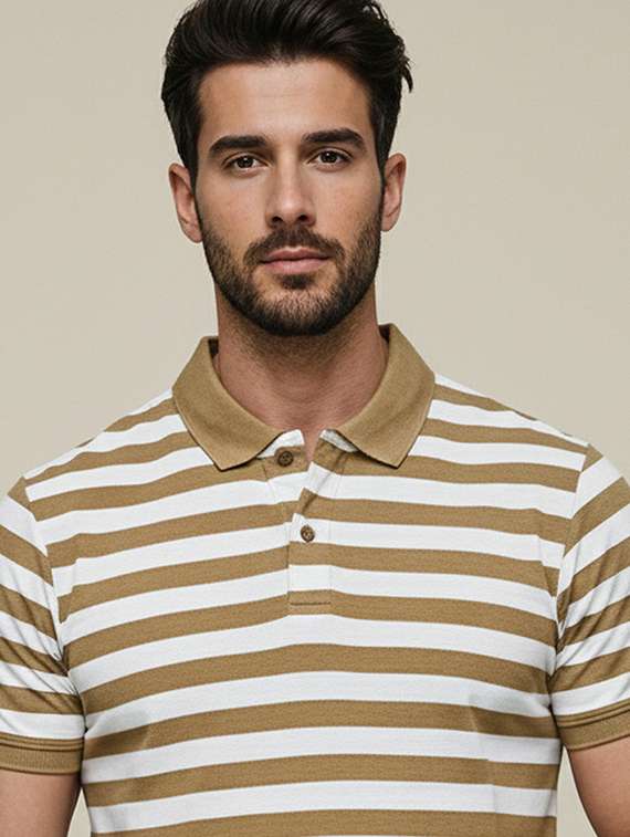 men striped short sleeve regular fit polo t-shirt - 22320446 -  Standard Image - 1