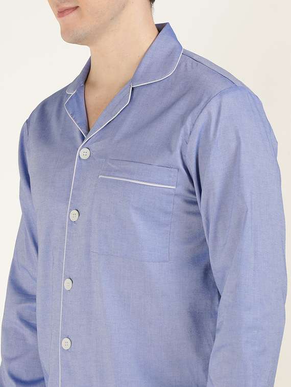 men solid long sleeve shirt & pyjamas night suit - 22320479 -  Standard Image - 4