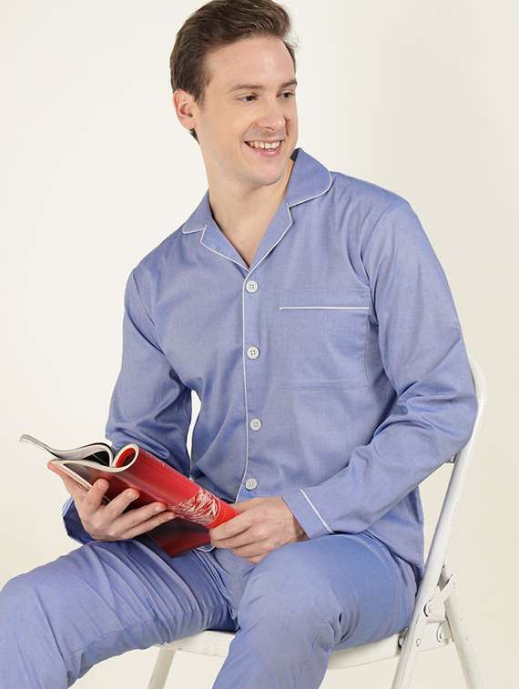 men solid long sleeve shirt & pyjamas night suit - 22320479 -  Standard Image - 6