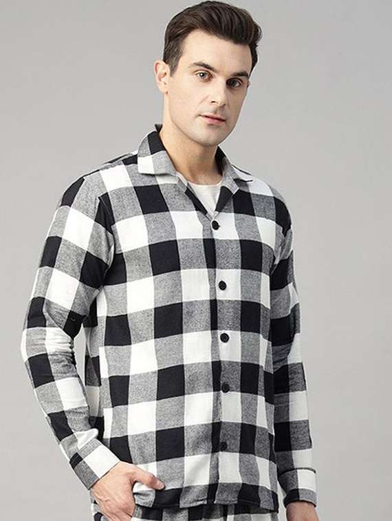 men checkered long sleeve shirt & pyjamas night suit - 22320481 -  Standard Image - 1