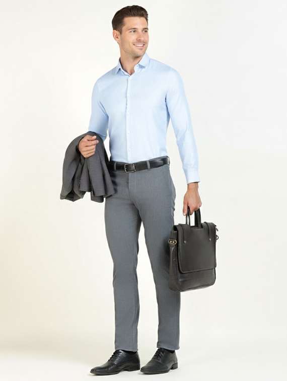 men solid mid rise flat front formal trouser - 22320527 -  Standard Image - 4