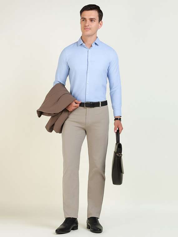 Men Solid Mid Rise Flat Front Formal Trouser - 22320529 -  Standard Image - 4