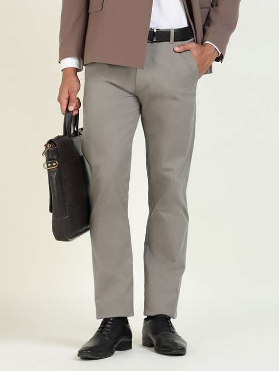 men solid mid rise flat front formal trouser
