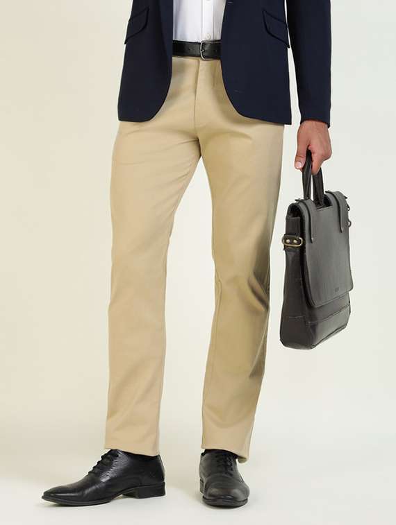 men solid mid rise flat front formal trouser