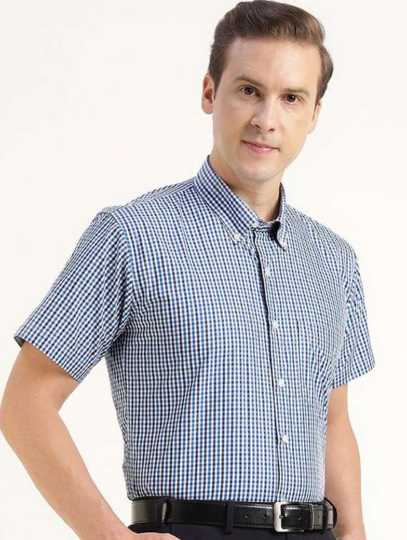 men checkered collared short sleeve shirt - 22320559 -  Standard Image - 1