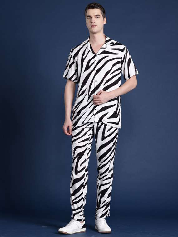 men animal print collared full length co-ord set - 22320613 -  Standard Image - 1