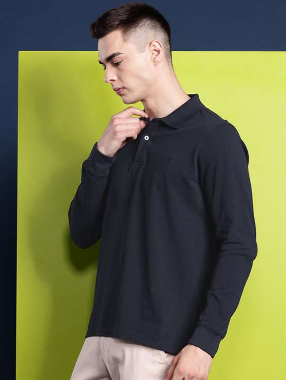 men solid long sleeve regular fit polo t-shirt - 22320616 -  Standard Image - 1