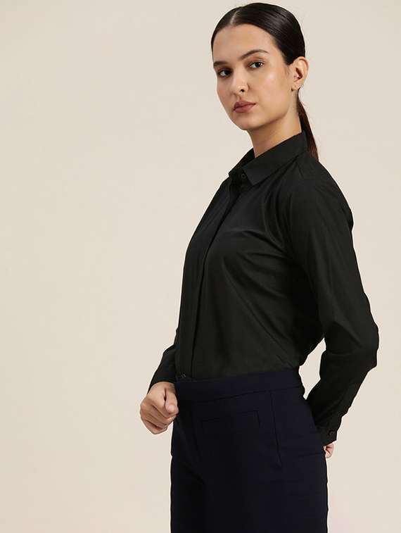 women solid collared long sleeve shirt - 22320642 -  Standard Image - 1