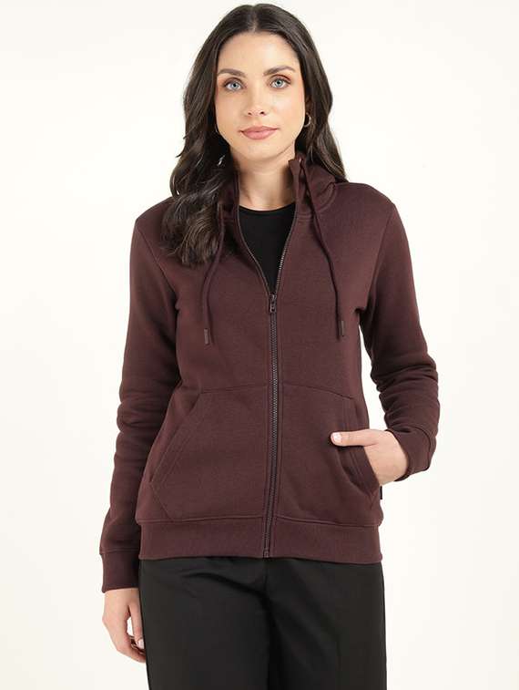 women solid long sleeve hooded sweatshirt - 22320666 -  Standard Image - 1