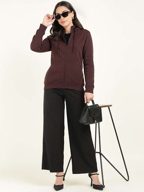 women solid long sleeve hooded sweatshirt - 22320666 -  Standard Image - 4