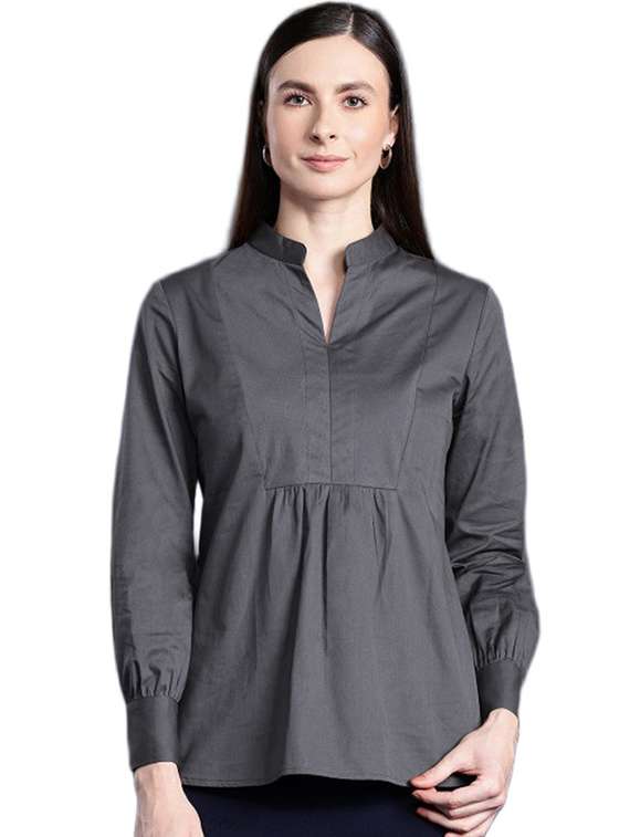 women solid long sleeve a-line top