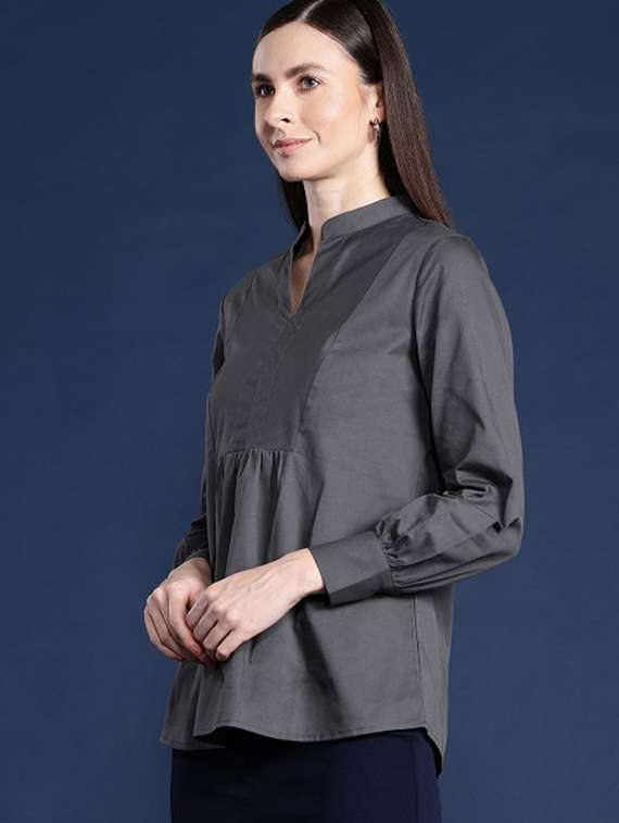 women solid long sleeve a-line top - 22320686 -  Standard Image - 1