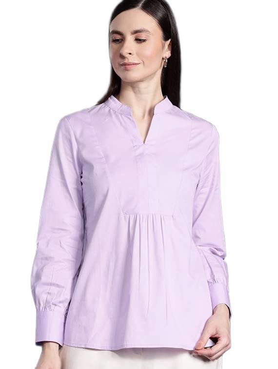 women solid long sleeve a-line top