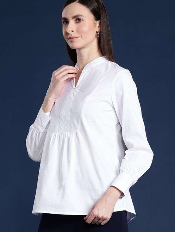 women solid long sleeve a-line top - 22320690 -  Standard Image - 1