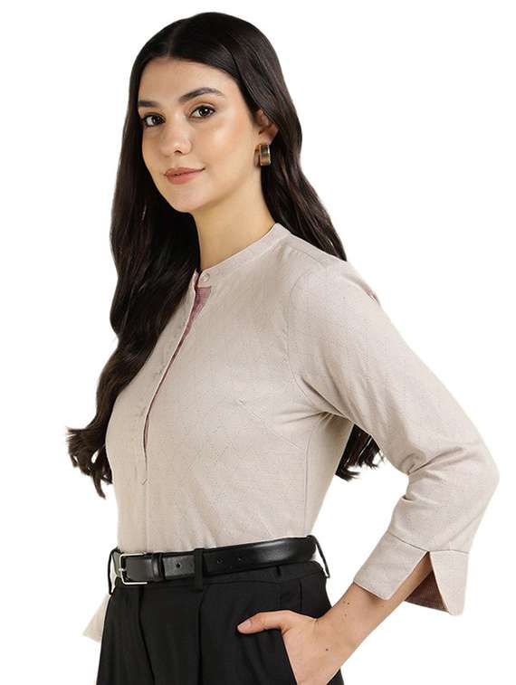 women solid three quarter sleeve top - 22320703 -  Standard Image - 1
