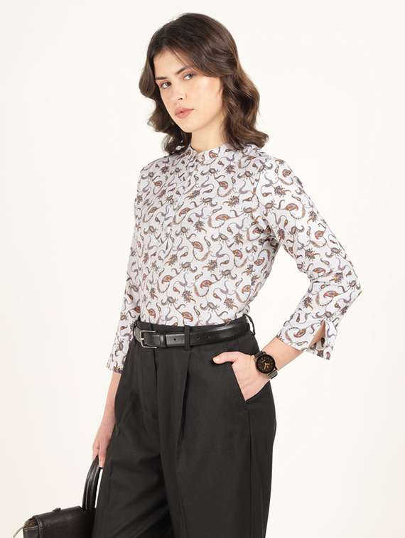 women mandarin collar long sleeve top - 22320711 -  Standard Image - 1