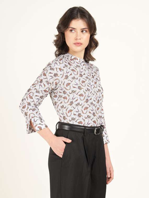 women mandarin collar long sleeve top - 22320711 -  Standard Image - 4