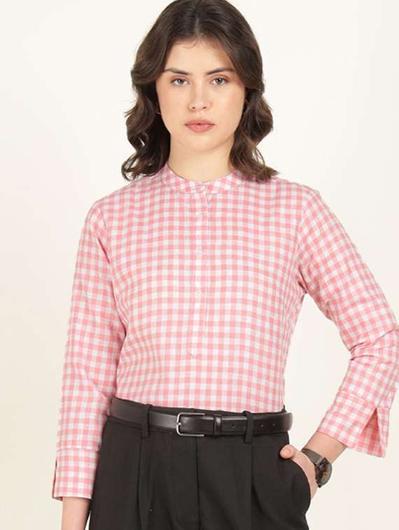 women mandarin collar three quarter sleeve top