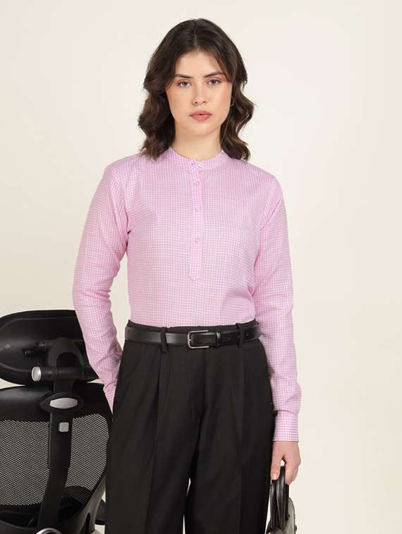 women mandarin collar long sleeve top