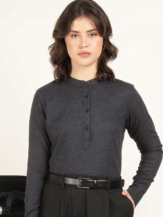 women mandarin collar long sleeve top