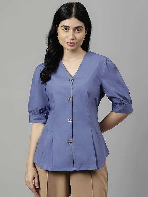 women solid puff sleeve a-line top - 22320725 -  Standard Image - 1