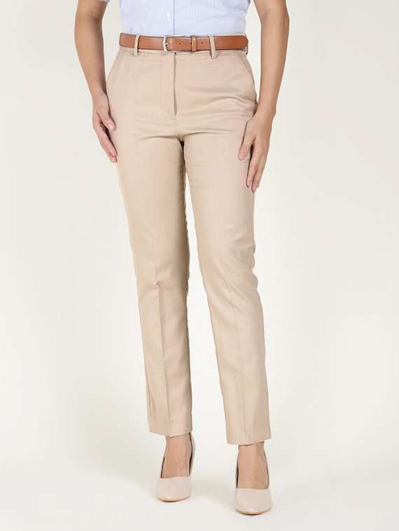 women solid mid rise straight trouser - 22320730 -  Standard Image - 1