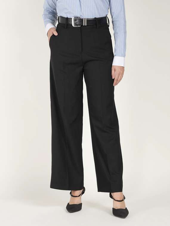 women solid mid rise wide leg trouser - 22320738 -  Standard Image - 1