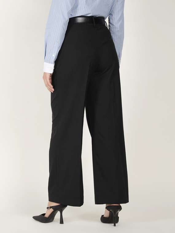 women solid mid rise wide leg trouser - 22320738 -  Standard Image - 4