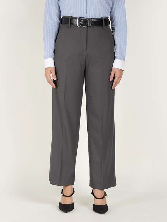 women solid high rise straight trouser - 22320742 -  Standard Image - 1