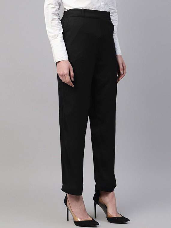 women solid high rise straight trouser - 22320748 -  Standard Image - 1