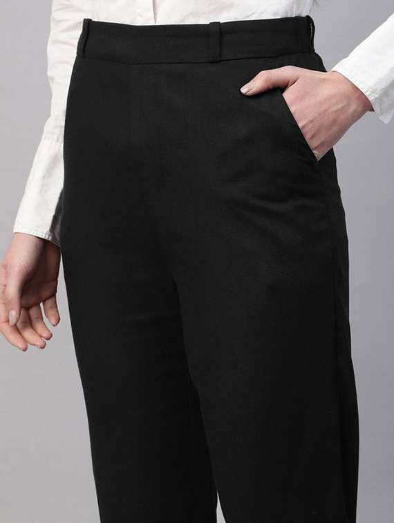 women solid high rise straight trouser - 22320748 -  Standard Image - 4