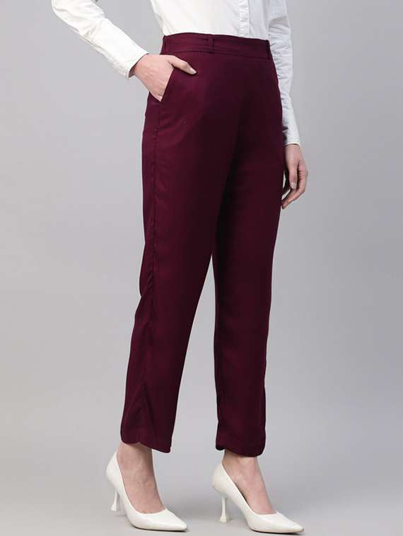 women solid high rise straight trouser - 22320751 -  Standard Image - 1