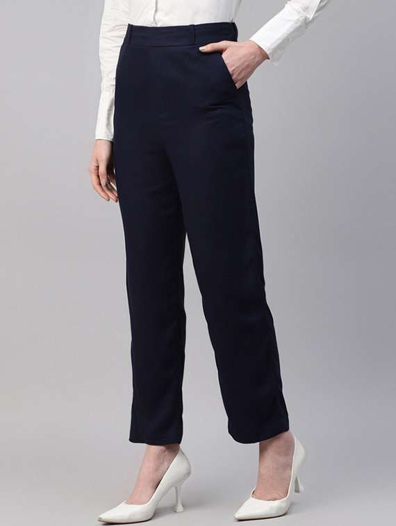 women solid high rise straight trouser - 22320755 -  Standard Image - 1