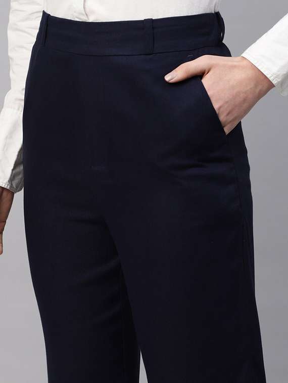 women solid high rise straight trouser - 22320755 -  Standard Image - 4