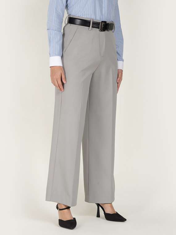 women solid high rise wide leg trouser - 22320784 -  Standard Image - 1