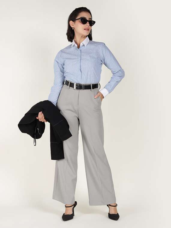 women solid high rise wide leg trouser - 22320784 -  Standard Image - 4