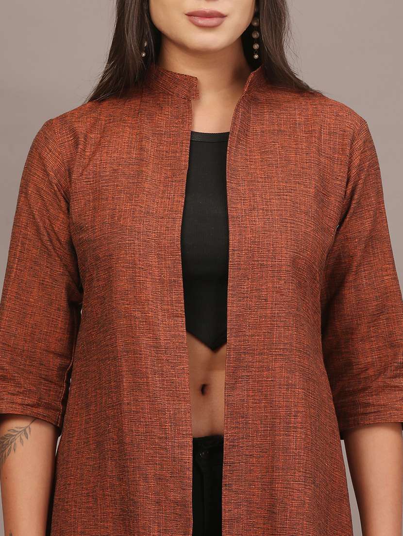 women self designed three quarter sleeve long shrug - 22320790 -  Standard Image - 1