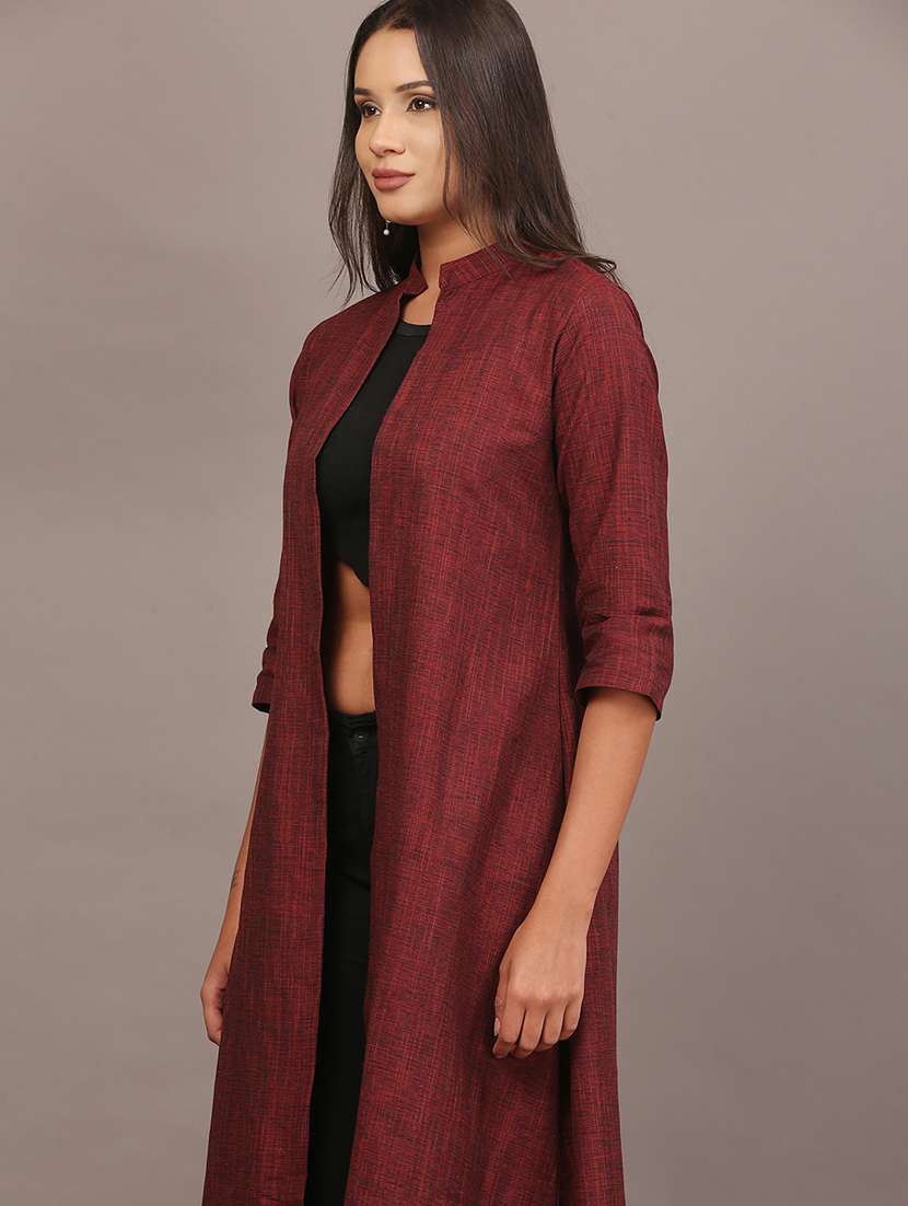 women solid three quarter sleeve long shrug - 22320792 -  Standard Image - 1