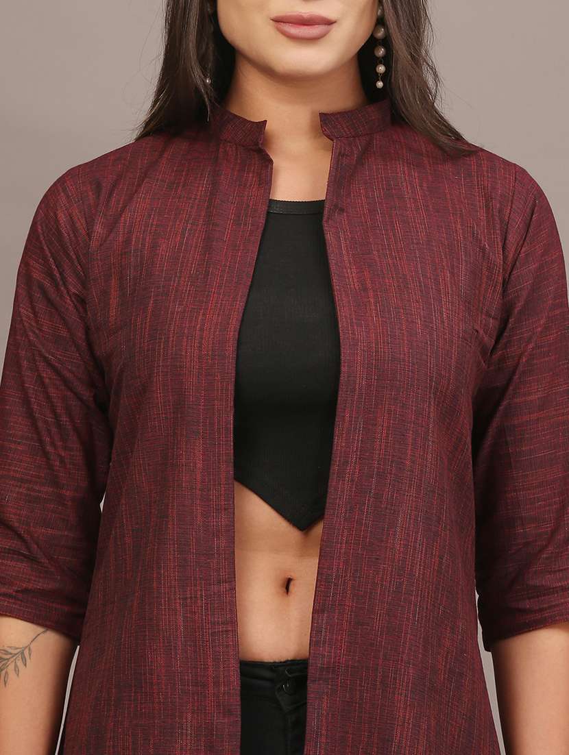 women self designed three quarter sleeve long shrug - 22320795 -  Standard Image - 1