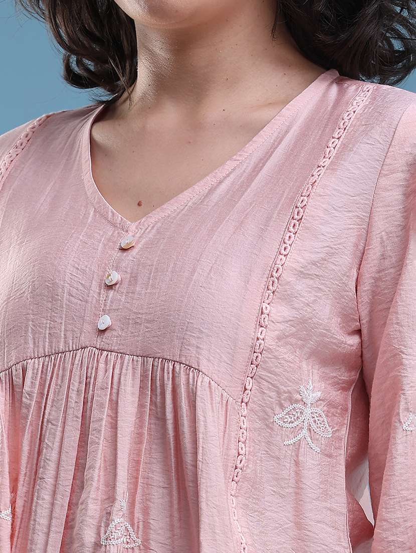 Women Embroidered Three Quarter Sleeves A-line Top - 22320934 -  Standard Image - 1