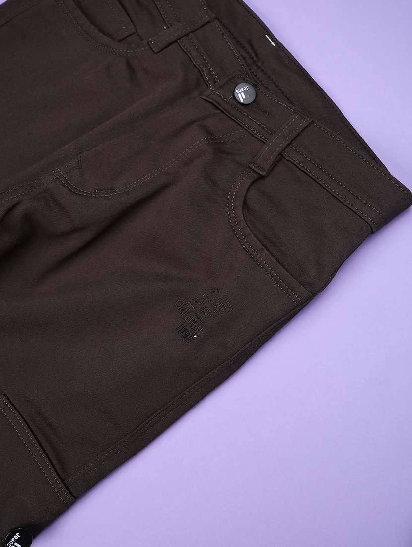 Brown Poly Cotton Plain Jean - 22321006 -  Standard Image - 4