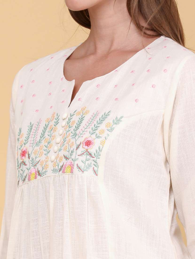 Women Embroidered Three Quarter Sleeves A-line Kurta - 22321194 -  Standard Image - 1