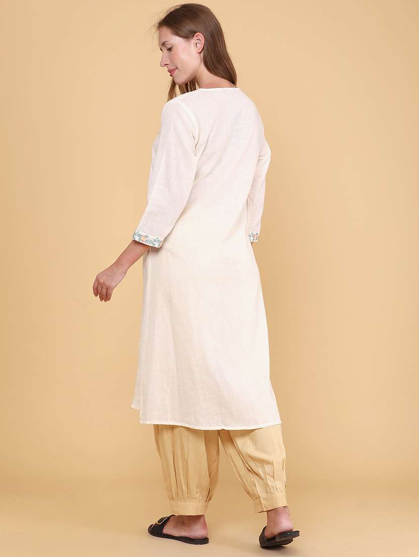 Women Embroidered Three Quarter Sleeves A-line Kurta - 22321194 -  Standard Image - 4
