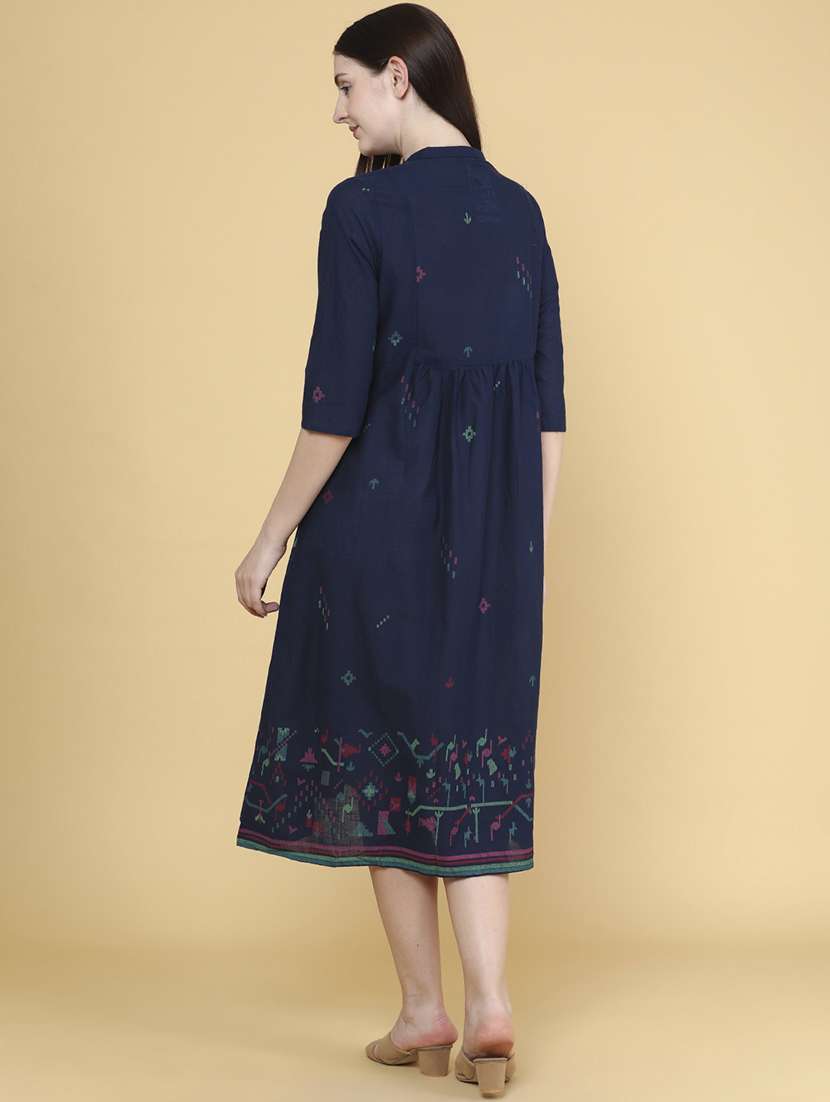 women blue cotton a-line dress - 22321532 -  Standard Image - 4