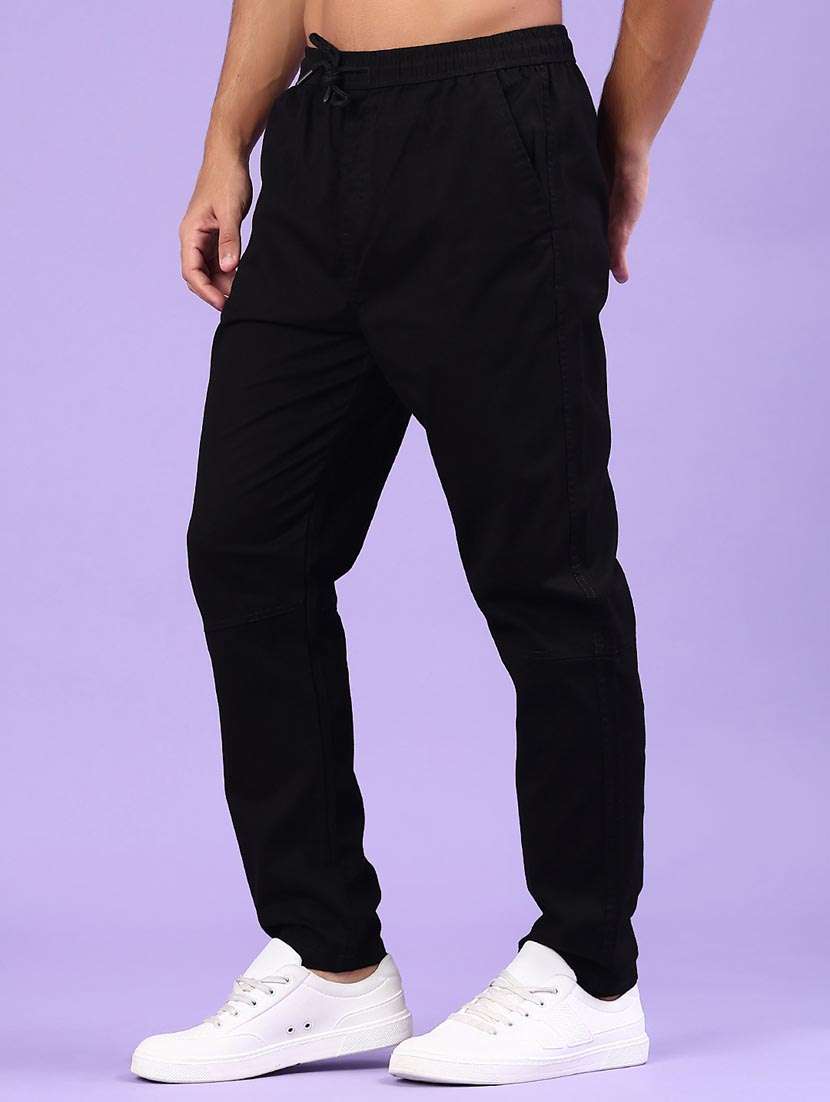 men solid mid rise full length track pant