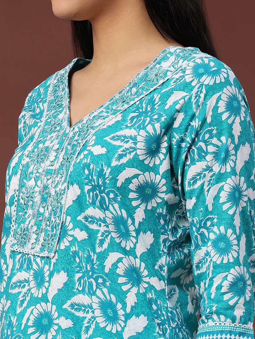 teal cotton kurta pant  set - 22321597 -  Standard Image - 1