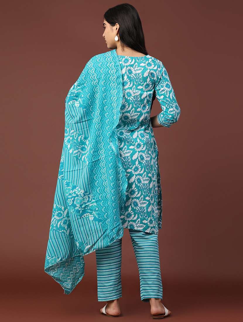 teal cotton kurta pant  set - 22321597 -  Standard Image - 4