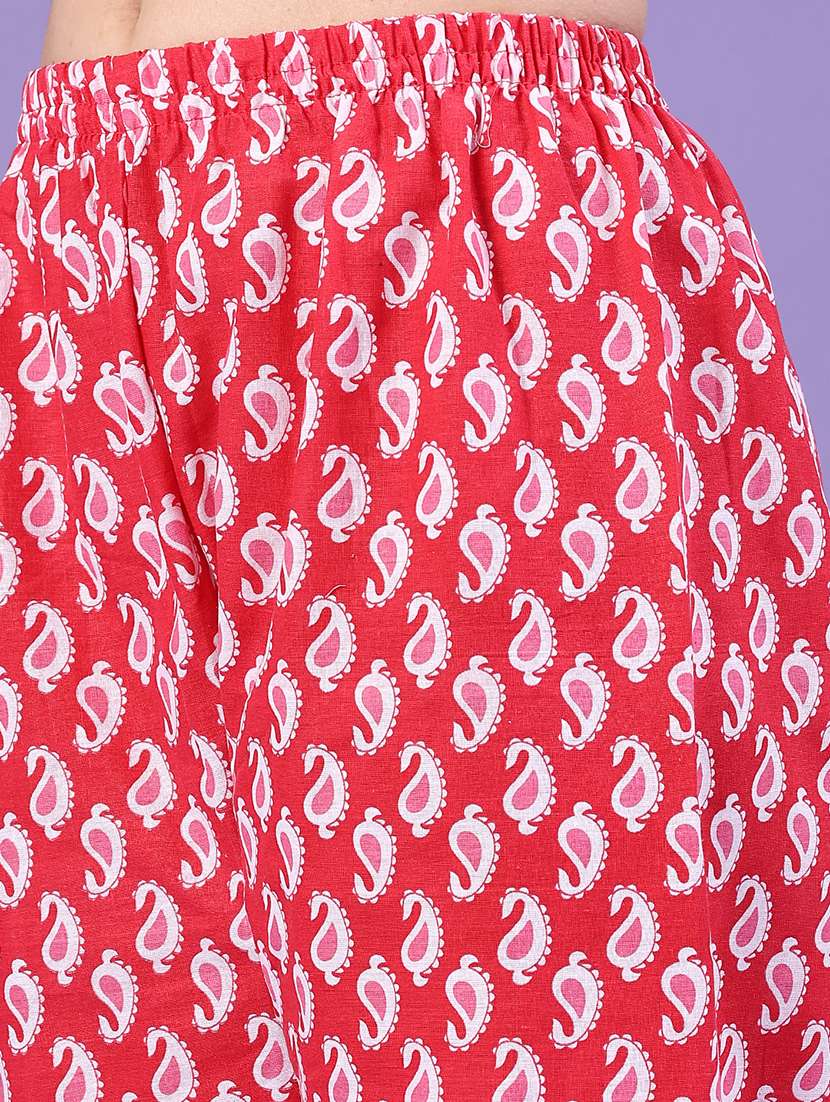 red cotton kurta pant  set - 22321599 -  Standard Image - 4